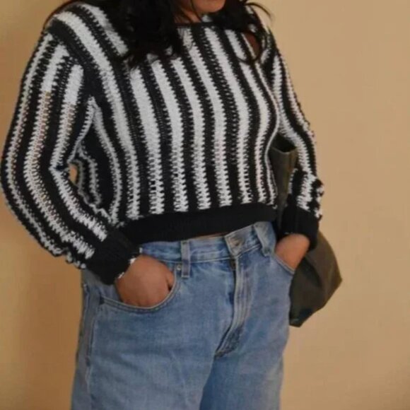 Theory Crochet Striped Sweater (sz L) - Picture 7 of 8